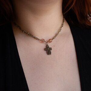 Vintage-Inspired Faceted Glass Beaded Cross Necklace – Rosary Style